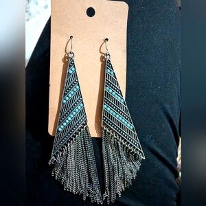 NWT hang earrings  turquoise colored beads & chain dangles